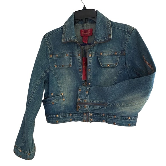 PARIS BLUES Denim Stone Wash Cropped Jacket Riveted Zippered Size 1X NWT - Picture 2 of 15